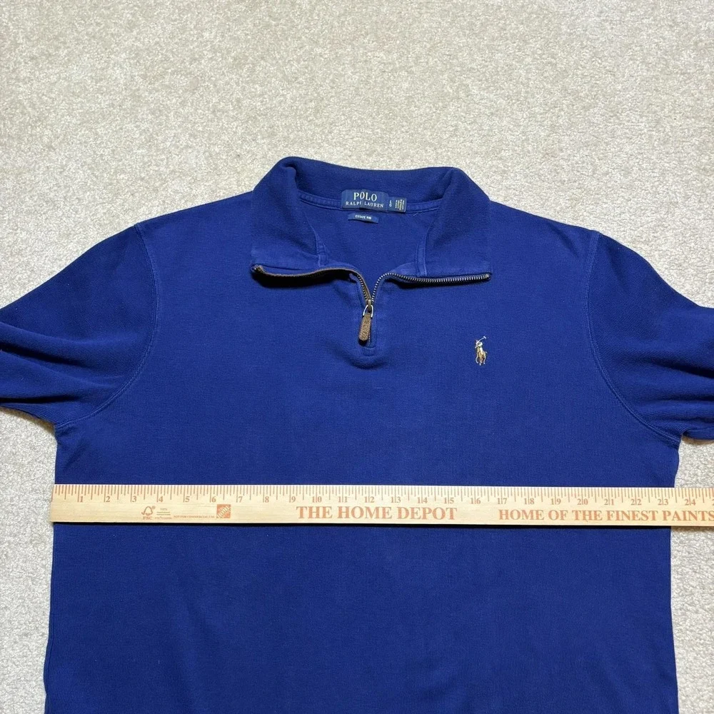 Polo Ralph Lauren Sweater Mens Large Blue Estate Rib 1/4 Zip Pullover Mock Neck